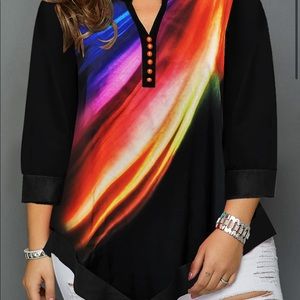 Beautiful multi colored blouse asymmetric hem
